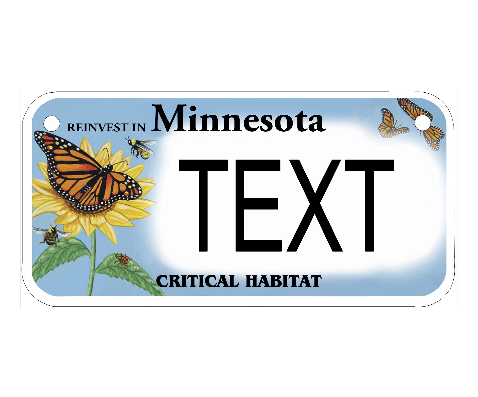 Personalized State License Plate Minnesota Critical Habitat Butterfly