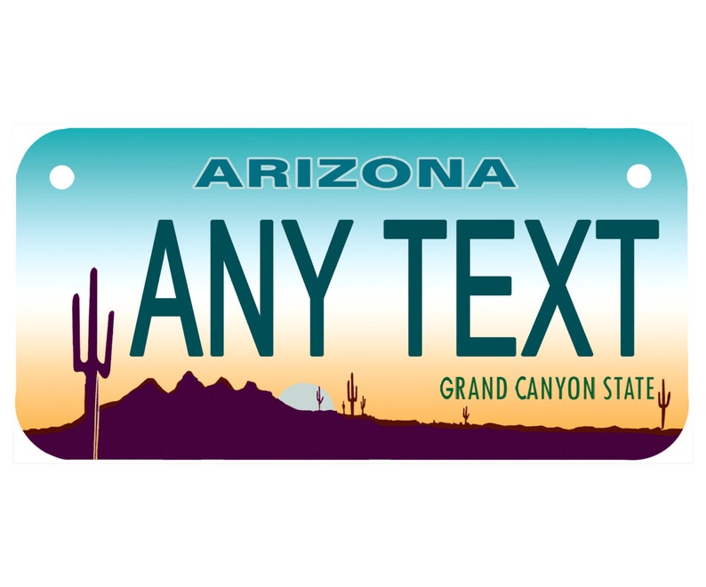 Custom Personalized State License Plate Arizona Novelty Etsy