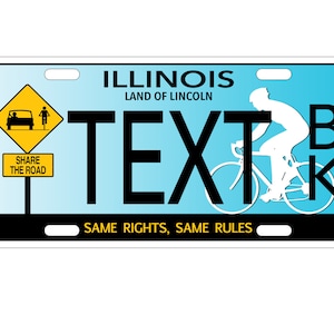 Personalized State License Plate - Illinois Bike  Novelty Plate-Printed Flat, 3 sizes