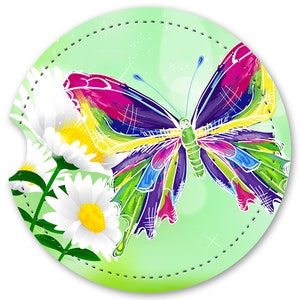 Personalized, Faux Leather Car Coasters, Set Of Two, Rigid, Smooth Surface With Brilliant Colors - Colorful Butterfly