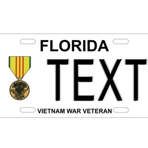 Personalized State License Plate - Florida Vietnam War Veteran  Novelty Plate-Printed Flat, 3 sizes