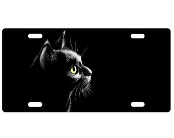 Personalized Standard Size License Plate - Cats on Black Background - Six Cat Designs - Add Any Text