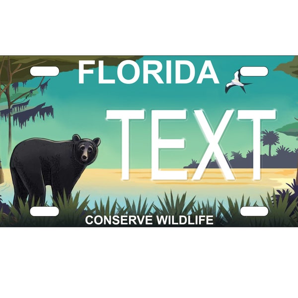 personalized state license plate - Florida  Novelty Plate-Printed Flat, Conserve Wildlife Bear - 3 sizes
