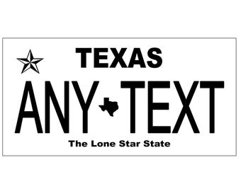 Custom, Full Color STICKER/Decal License Plate - Texas. Four Sizes - Waterproof, UV Resistant.
