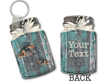 Personalized Key Tag-Mason Jar Design - Printed On The Front & Back- Goldfish In Jar-Add Any Text On Back