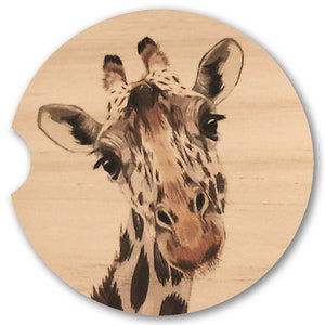 Personalized Fairly Absorbent, Full Color Wood Car Coaster, Set Of 2- Giraffe