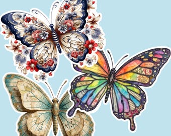 Butterflies Stickers/Decals - Set Of 30 In Two Sizes.