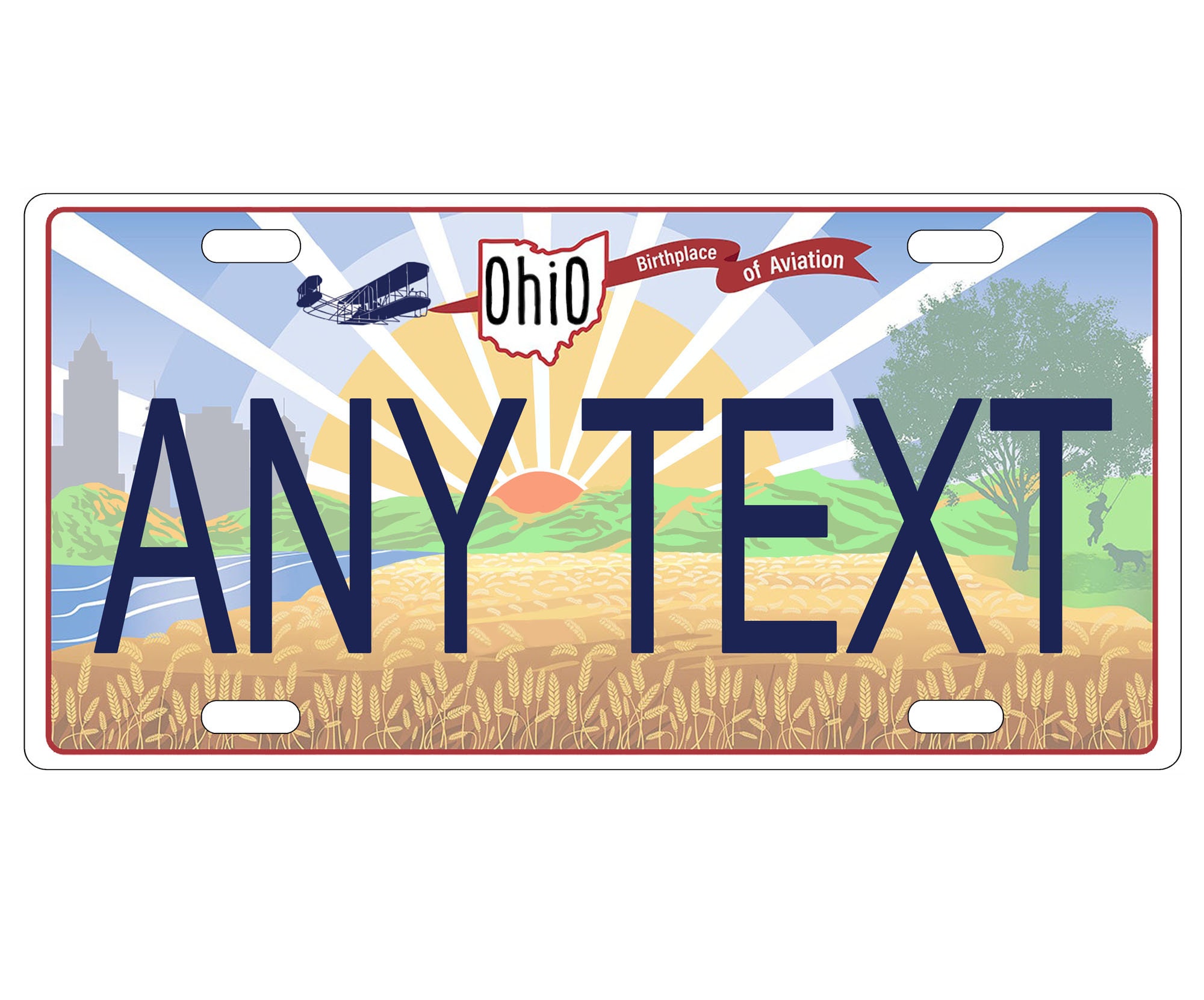 personalized state license plate - Ohio  Novelty Plate-Printed Flat, Sunrise - 3 sizes