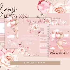 Canva Pro Bearbeitbares Baby Erinnerungsbuch | Schätze jeden wertvollen Moment | Blumenmotiv Häschen