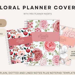Editable Canva PRO Planner Template | Floral Notebook Covers with Undated 2023/2024 Planner and Notebooks