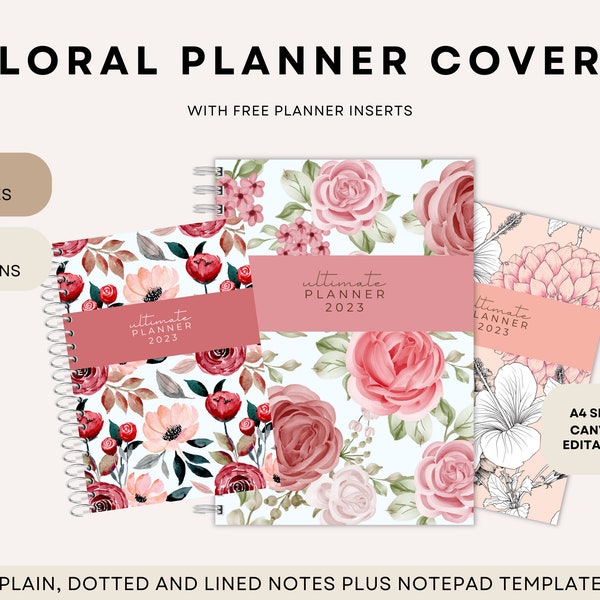 Editable Canva PRO Planner Template | Floral Notebook Covers with Undated 2023/2024 Planner