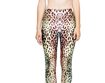 Leggings - PASTEL RAINBOW LEOPARD print, high waisted, lycra, festival tights, rave