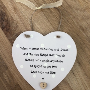 Shabby personalised Gift Chic Heart Plaque Auntie Aunty Aunt And Uncle Any Names