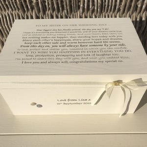 Shabby Personalised Chic Special Sister on her Wedding Day Wedding Present Gift Memory Box Special