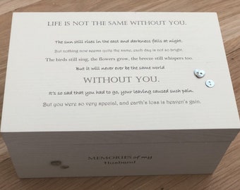 Shabby chic personalised Memory Box ~ In Memory of HUSBAND ~ or Wife / Daughter / Son / Mum / Dad ~ Any Name ~ Bereavement Grief