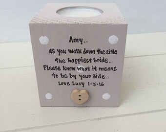 Shabby Personalised Chic BRIDE Gift FROM bridesmaid Maid / Matron of Honour / Flowergirl Special Friend Wedding Gift Any Names Dates Present