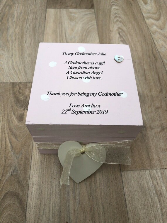 Shabby Chic Godmother Christening Chic gift Trinket Keepsake box personalised 