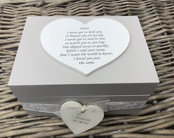 Personalised Memory Keepsake Box Loss of a BABY Child MISCARRIAGE stillborn Any name you want BEREAVEMENT Memory Or Ashes Box 2 sizes