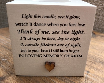 Personalised Candle In memory of a MUM Mom Mam or any loved one Mum Dad Grandad Husband Wife etc Bereavement Sympathy any name.