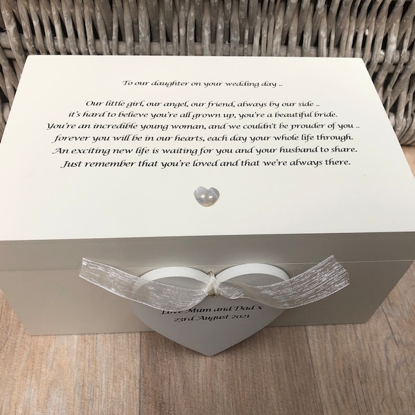 Personalised gift for a DAUGHTER on her Wedding Day from MOTHER & FATHER Of The Bride  ~ Present from Mum Jewellery Special keepsake Box