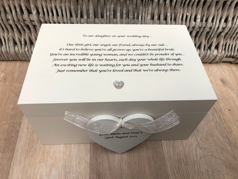 Personalised gift for a DAUGHTER on her Wedding Day from MOTHER & FATHER Of The Bride Present from Mum Jewellery Special keepsake Box image 1