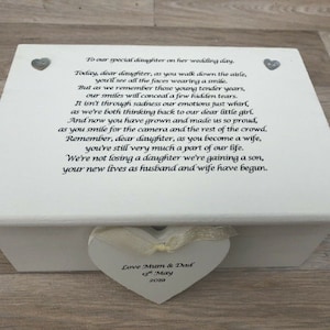 Personalised gift for a DAUGHTER on her Wedding Day from MOTHER & FATHER Of The Bride Present from Mum Jewellery Special keepsake Box image 1