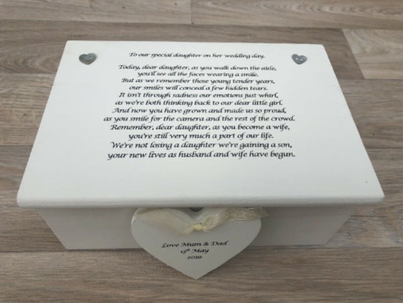 Personalised gift for a DAUGHTER on her Wedding Day from MOTHER & FATHER Of The Bride Present from Mum Jewellery Special keepsake Box image 1