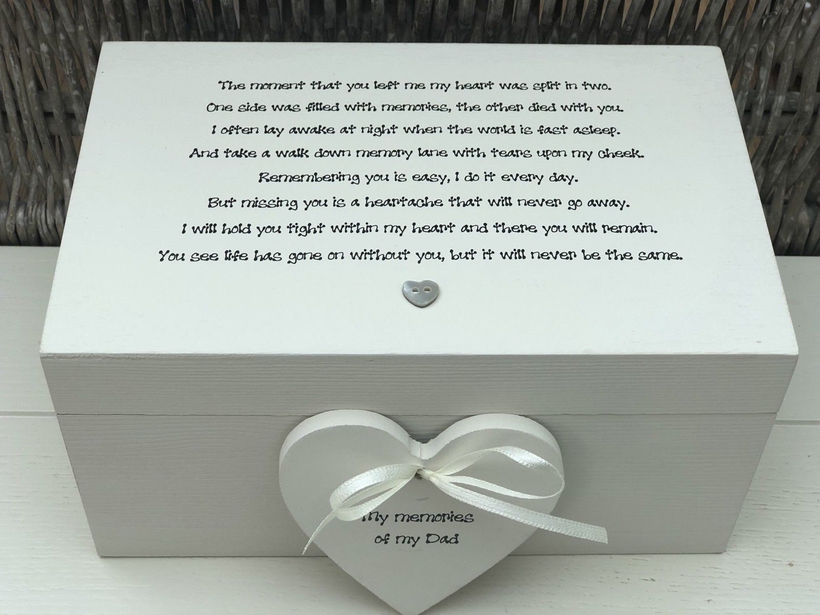 Shabby chic personalised Memory Box In Memory of Dad ~ BEREAVEMENT LOSS~ Daddy ~ Father ~ Pops ~ Papa ~  Any Name ~ Bereavement Grief