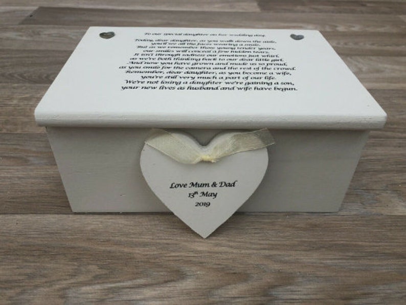 Personalised gift for a DAUGHTER on her Wedding Day from MOTHER & FATHER Of The Bride Present from Mum Jewellery Special keepsake Box image 3