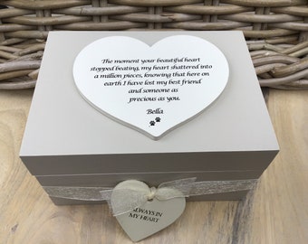 Personalised Memory Keepsake Box. Loss Of a PET DOG CAT Horse etc. Any name you want. Pet Ashes Box. 2 sizes. Memorial Sympathy Loss
