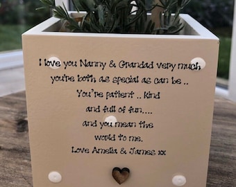 GRANDPARENTS Personalised Flower / Plant Pot GRANDAD gift Shabby Chic style. Nana Grandad Nanny or any name you require. Christmas Birthday
