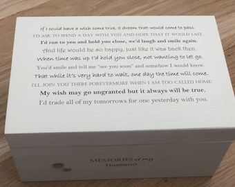 Shabby chic personalised  Memory Box ~ In Memory of HUSBAND ~ or Wife / Daughter / Son / Mum / Dad ~ Any Name ~ Bereavement Grief