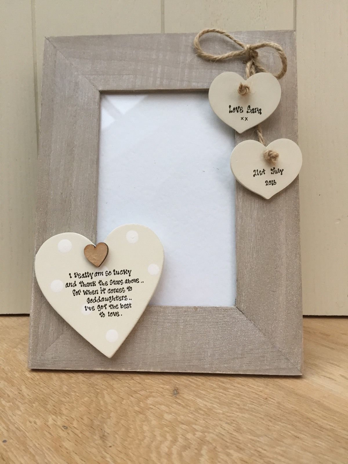 shabby & vintage chic love godparents photo frame personalised christening gift 