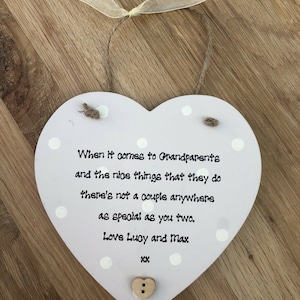 Nanny Grandad Grandparents Nana Nan Hanging Heart Gift PERSONALISED Shabby Chic