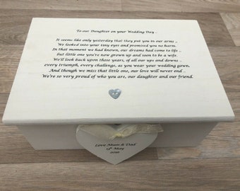 Personalised gift for a DAUGHTER on her Wedding Day from MOTHER & FATHER Of The Bride  ~ Present from Mum Jewellery Special keepsake Box
