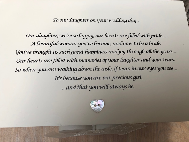 Personalised gift for a DAUGHTER on her Wedding Day from MOTHER & FATHER Of The Bride Present from Mum Jewellery Special keepsake Box image 3