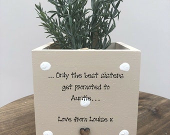 SISTER AND AUNTIE Personalised Flower / Plant Pot Sister gift Auntie Aunty Great Aunt Or any name. Shabby Chic style. Birthday Christmas etc