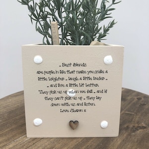 MELHOR AMIGO Vaso de flores/plantas personalizado presente de amigo especial estilo Shabby Chic. AMIZADE Amigo para toda a vida Natal Aniversário qualquer nome
