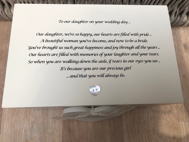 Personalised gift for a DAUGHTER on her Wedding Day from MOTHER & FATHER Of The Bride Present from Mum Jewellery Special keepsake Box image 2