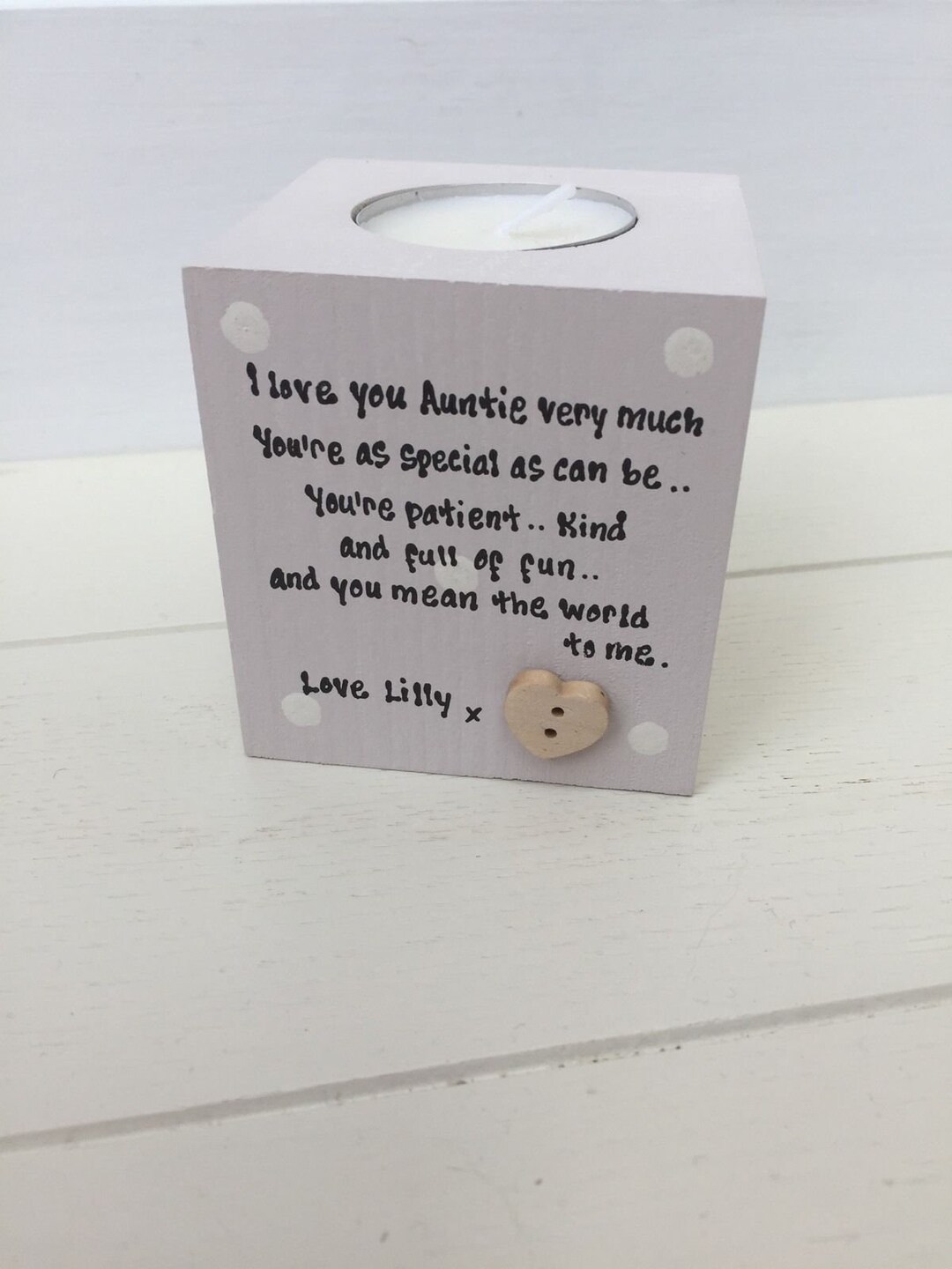 Shabby Personalised Chic Aunty Auntie Aunt Great Aunty Wooden Candle ...