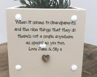 GRANDPARENTS Personalised Flower / Plant Pot GRANDAD gift Shabby Chic style. Nana Grandad Nanny or any name you require. Christmas Birthday