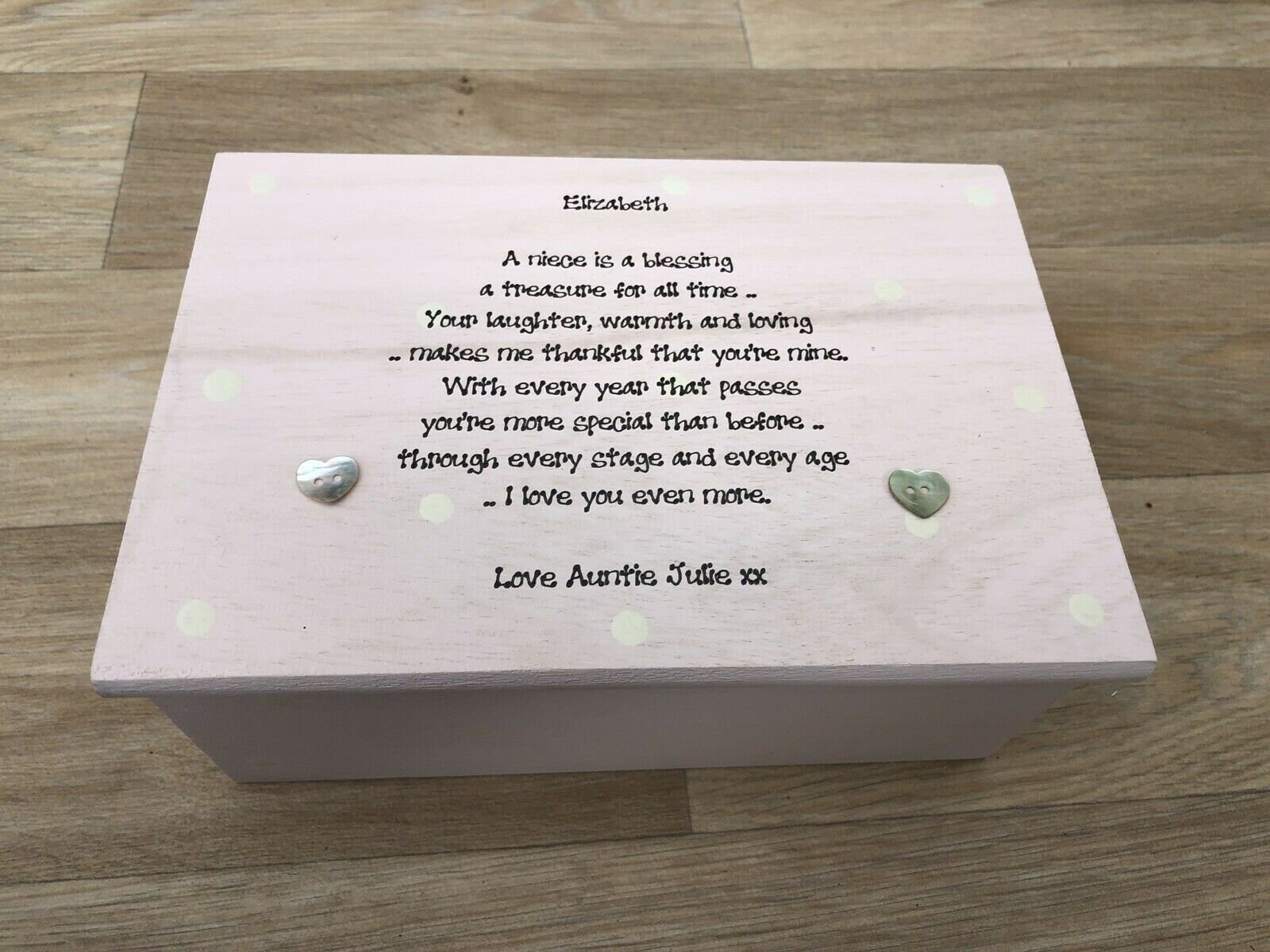 Personalised Jewellery Box Special NIECE ~ GIRL Birthday or Christening / Newborn Shabby Chic style Personalised with any name date KEEPSAKE