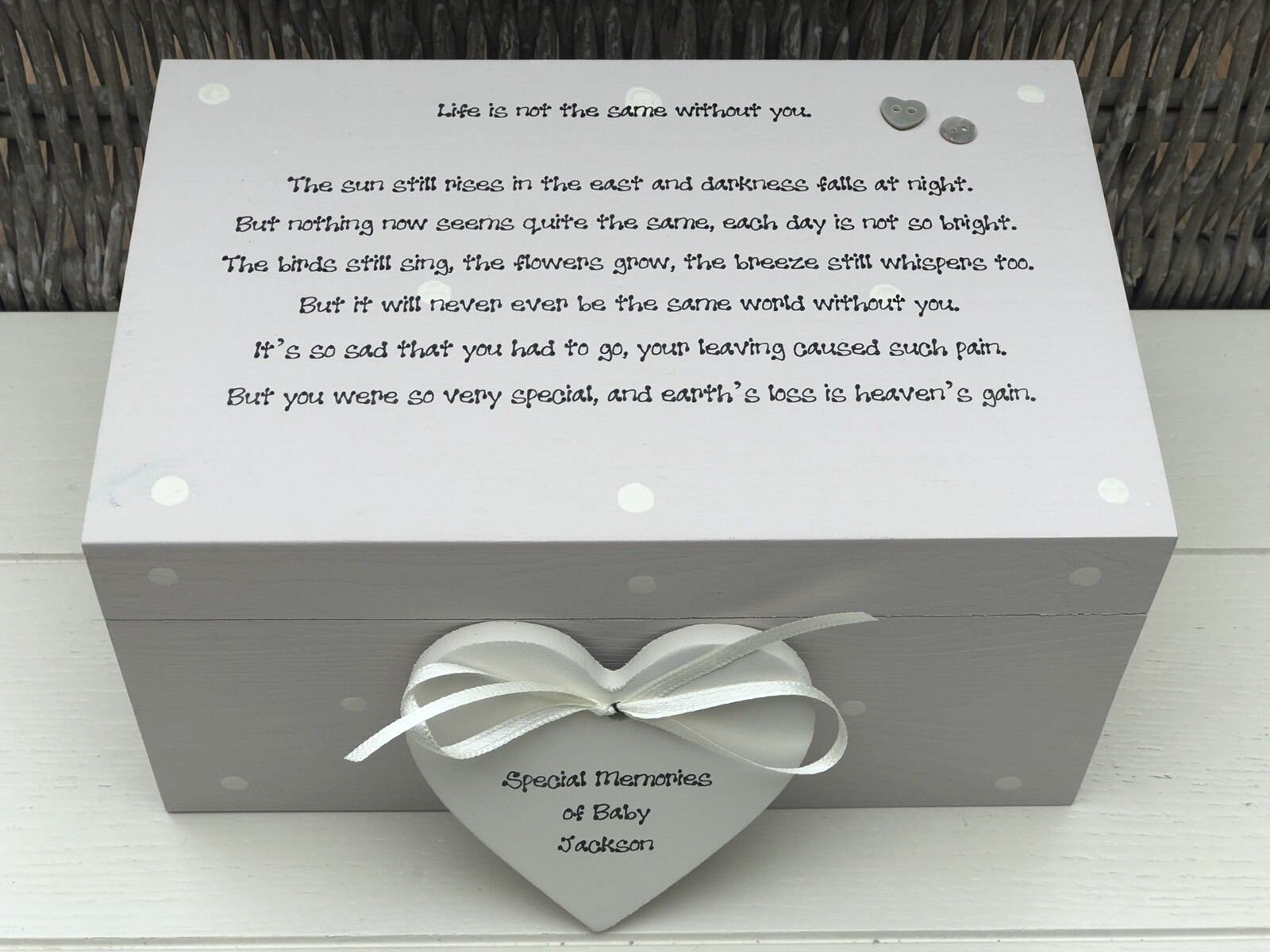 Shabby Chic Style Special Memory Box GRANDAD Sentimental gift Personalised Trinket MEMORY Box BEREAVEMENT in memory of a SON ~ LOSS OF A CHILD or any loved one//any name