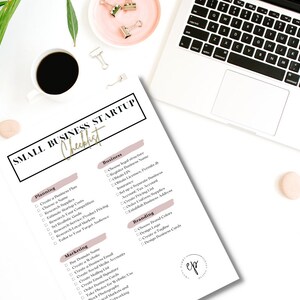 May include: A checklist for starting a small business. The checklist is divided into three sections: Planning, Marketing, and Business. Each section has a list of tasks to complete, such as creating a business plan, researching your competition, and obtaining business licenses.