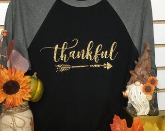Thankful shirt, Thanksgiving shirt, Thankful Fall Tshirt, Fall Tshirt, Grateful, Thanksgiving, Thanks, Thankful Tee, Unisex Raglan, Fall Top