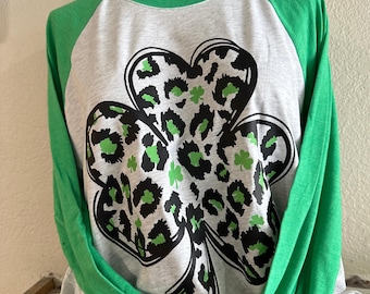 St Pat Leopard Clover - 3/4 Sleeve Triblend