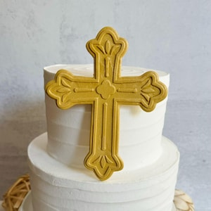 LARGE GOLD CROSS Gum Paste Cake Topper - 1 Piece
