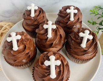 WHITE CROSS Edible Sugar Decorations - 12 Pieces - for Easter, Birthdays, Christening, or Religious Celebrations