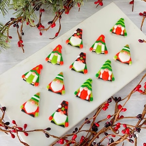 HOLIDAY CHRISTMAS GNOMES Edible Sugar Decorations - 12 Pieces for Cakes, Cupcakes, Cookies, etc. Perfect for Holiday / Christmas Parties