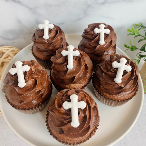 WHITE CROSS Edible Sugar Decorations - 12 Pieces - for Easter, Birthdays, Christening, or Religious Celebrations